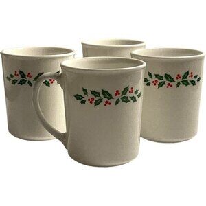 Corning USA Winter Christmas Holly Coffee Tea Mug Cups Set Of 4 Microwave Safe